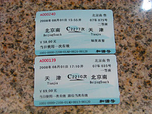 京津高速鉄路往復切符
